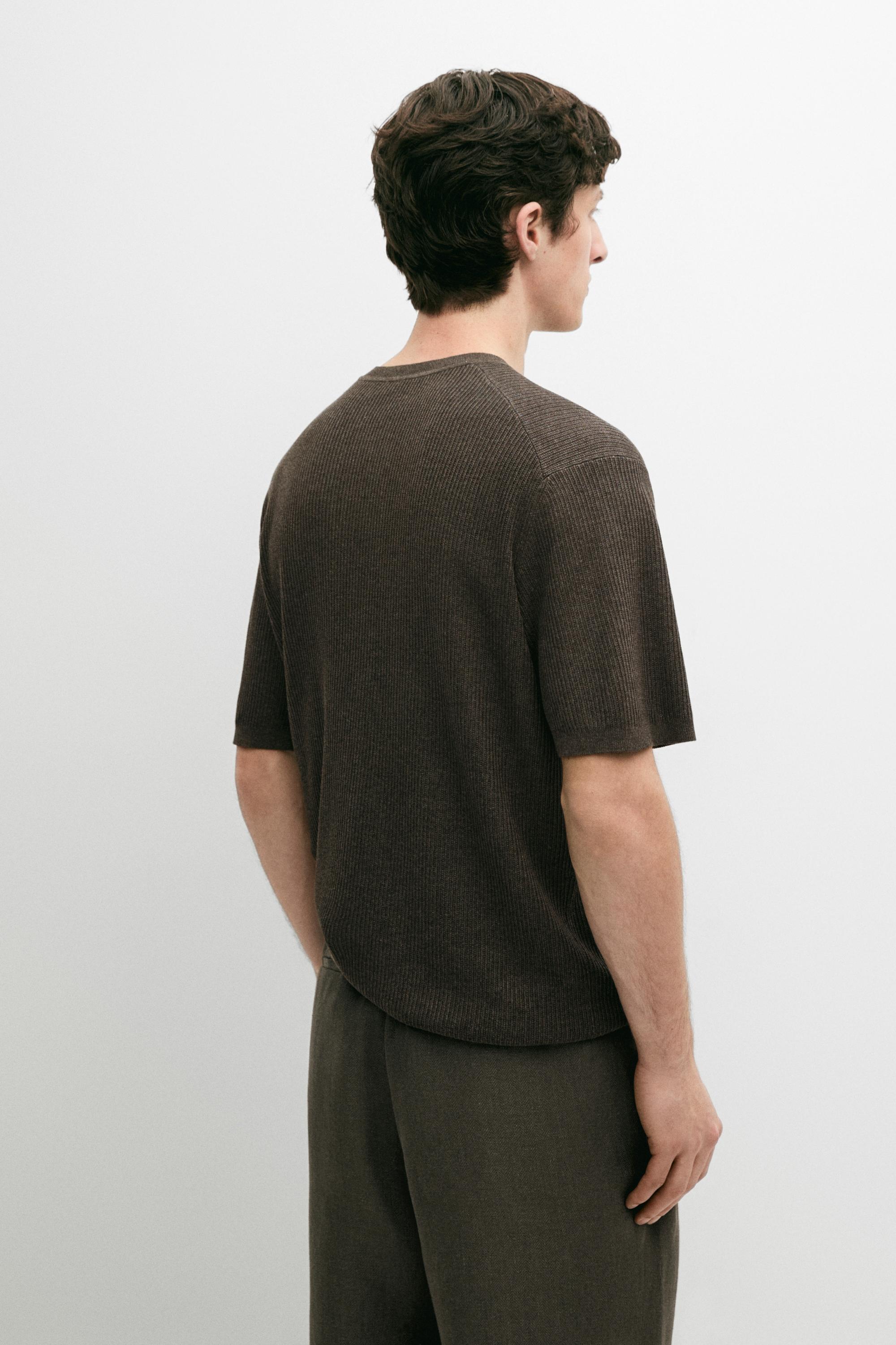 Short sleeve knit cotton blend sweater